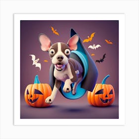 Dog is fllying. Halloween theme backround. Art Print
