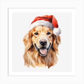 Golden Retriever Santa Hat 6 Art Print