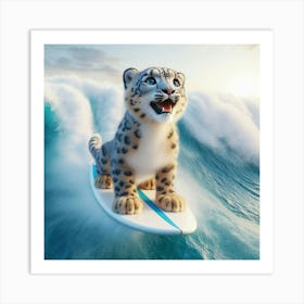 Snow Leopard Surfing 2 Art Print