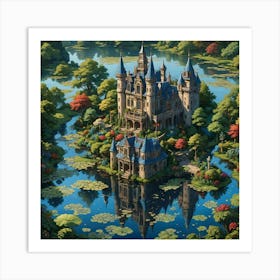 Beautiful Mansion By The River Art Print