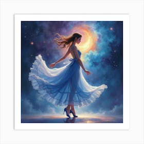 Elegant Dancer With Watercolor Cosmic Twilight 1 Art Print