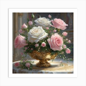 Roses In A Gold Vase Art Print