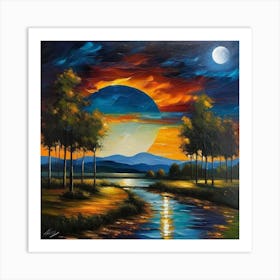 Moonlight Over The River Art Print