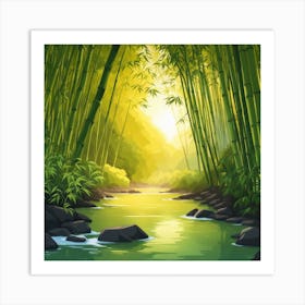 A Stream In A Bamboo Forest At Sun Rise Square Composition 87 Art Print