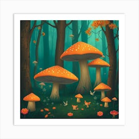 Mushrooms In The Forest 20 Art Print