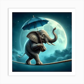 Elephant On Rope Art Print