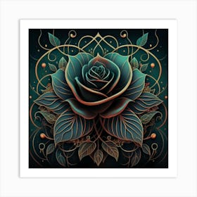 Stylized and intricate geometric black rose 6 Art Print