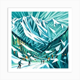 Snow Skiing Cubism Style Art Print