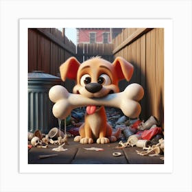 Cute Dog with a Bone Art Print