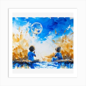 Children Playing With Bubbles Art Print