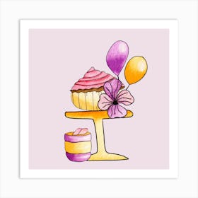 Gold And Purple Party Cupcakes Square Art Print
