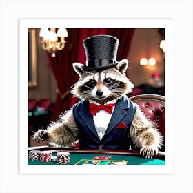 Racoon Top Hat Poker 2 Art Print