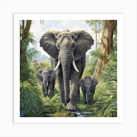 Elephant Family In The Jungle Art Print