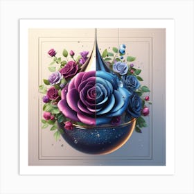 Water Drop With Roses Art Print