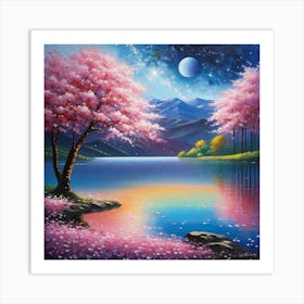 Cherry Blossoms By The Lake 10 Art Print