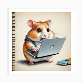 Hamster On Laptop 3 Art Print