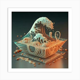 Great Kanagawa Acrylic Ramen Block 3d Render Art Print