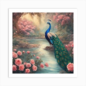 Peacock In The Garden Art Print