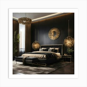 A High End Luxury Bedroom With Black Décor (4) Art Print