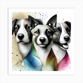 Three Cute Dogs - Abstract Line Art Illustration 30 Art Print