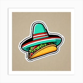 Mexican Taco With Mexican Sombrero Sticker 2d Cute Fantasy Dreamy Vector Illustration 2d Flat (41) Art Print