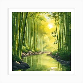 A Stream In A Bamboo Forest At Sun Rise Square Composition 103 Art Print