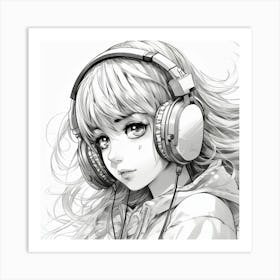 Anime Girl With Headphones 7 Art Print