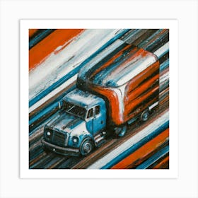 Abstract oil painting of truck with trailer 2 Art Print