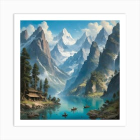 Mountain Lake Art print paintings Art Print