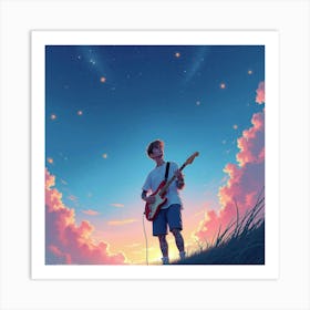 Justin Bieber Performing Under Watercolor Stars, Gentle Breeze Blowing Art Print