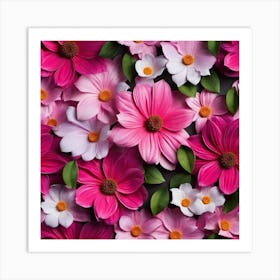Pink Flowers On A Black Background Art Print
