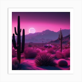 Cactus Desert Purple Soothing Landscape Art Print