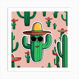 Mexico Cactus With Mexican Hat Sticker 2d Cute Fantasy Dreamy Vector Illustration 2d Flat Cen (23) Art Print