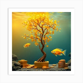 Gold Tree With Gold Coins 6 Art Print