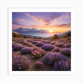 Lavender Fields At Sunset Art Print