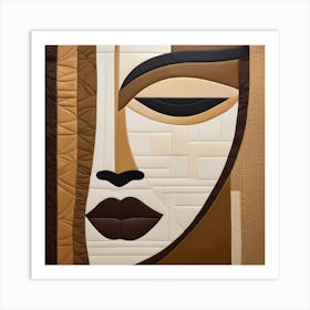 Patch Quilting Abstract Face Art with Earthly Tones, American folk quilting art, 1395 Art Print