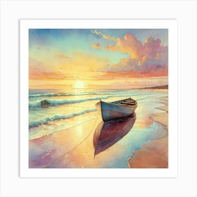 Sundown Over Gran Canaria With A Boat On The Beach Art Print