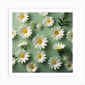 Daisies On Green Background Art Print