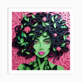 Pink and Green Afro Beauty Art Print