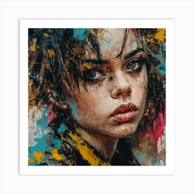 Girl With Paint Splatters Art Print