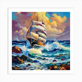 Seascape Ship On The High Seas Storm High Wav (1) Art Print