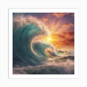 Colorful Sunrise with a Breaking Wave Art Print