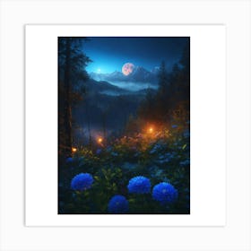 Moonlight In The Mountains 4 Art Print