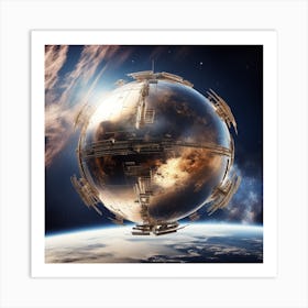 Imagine Earth Into Metallic Ball Space Station Floating In Space Universe (3) Art Print
