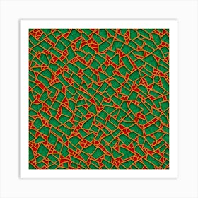 A Tile Pattern Featuring Abstract Geometric shapes, Rustic Green And Red Colors, Flat Art, 195 Art Print