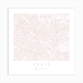 Paris France Light Pink Minimal Street Map Square Art Print