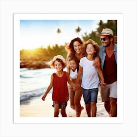 Happy Family On The Beach Art Print