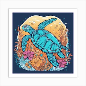 537828 Illustration Of A Sea Turtle Under The Sea, Sea Fl Xl 1024 V1 0 1 Art Print