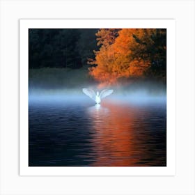 Firefly 8k, Top Quality, Fantastic, Scenery, Forest, Dense Fog, Sunset Light, Reddish Tinge, Center, (2) Art Print