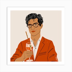 Red Martini Man - Cocktail 1 Art Print